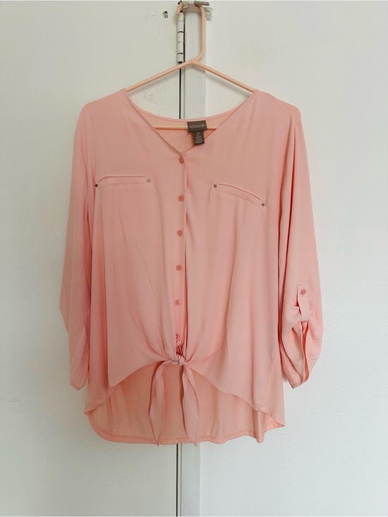 Chico's Tops - NWOT Chico’s Peach Pink Button Front Tie Hem 3/4 Sleeve Blouse Size 2 US Size L